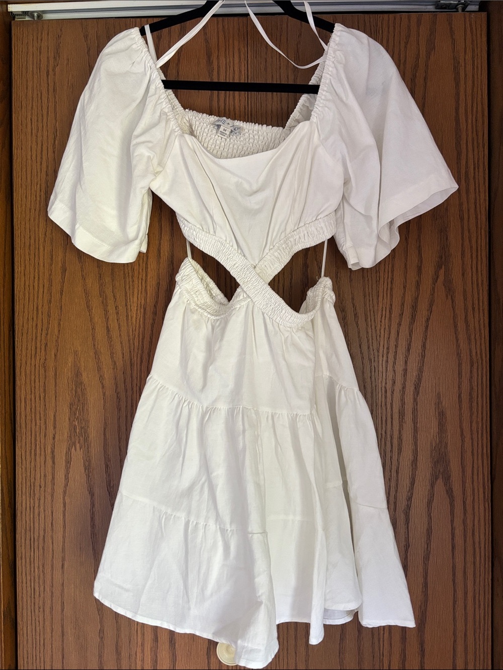 White Cutout Puff Sleeve Sundress